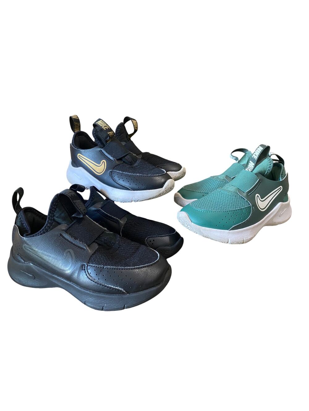 Lot of 3 Nike Flex Runner Kids Shoes Size 11C Black Green Slip On Sneakers